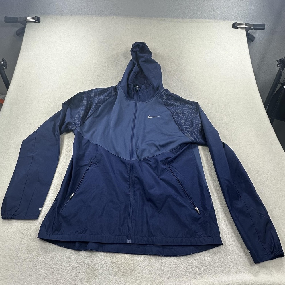 Nike Miler Repel Jacket Mens Medium Blue Hooded Running Weather Resistant DQ6487